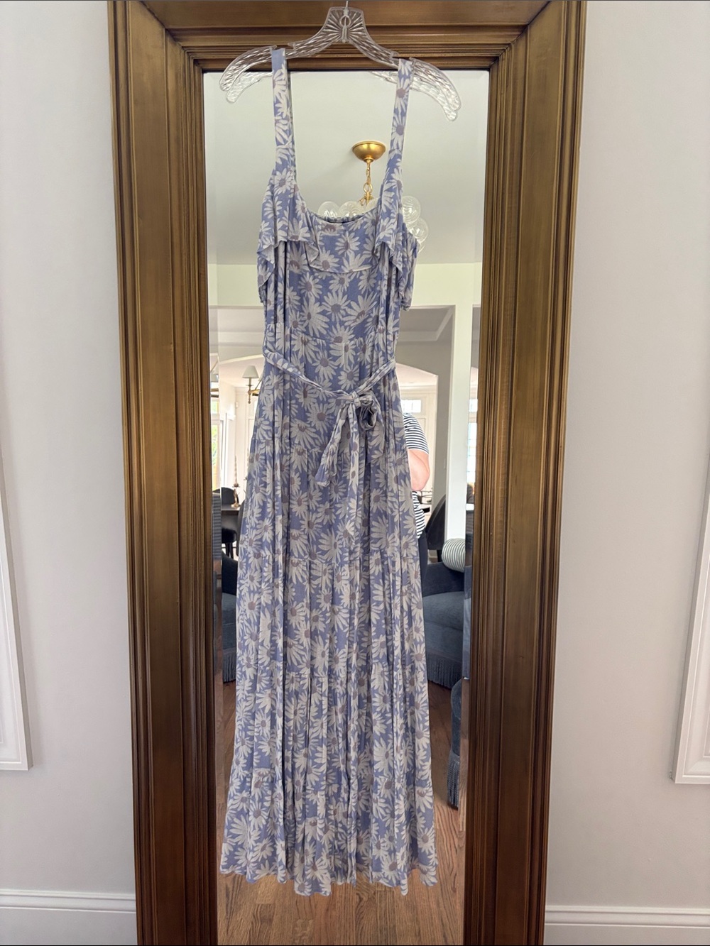 PAIGE Blue and White Floral Tie-Waist Maxi Dress